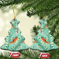 Green Palaka Hawaiian And Japanese Ceramic Ornament Sakura Lei With Koi Fish - Polynesian Pride