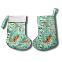 Green Palaka Hawaiian And Japanese Christmas Stocking Sakura Lei With Koi Fish - Polynesian Pride