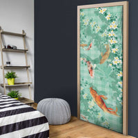 Green Palaka Hawaiian And Japanese Door Cover Sakura Lei With Koi Fish - Polynesian Pride