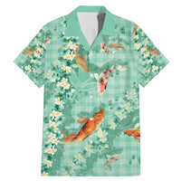 Green Palaka Hawaiian And Japanese Family Matching Mermaid Dress and Hawaiian Shirt Sakura Lei With Koi Fish DT05 Dad's Shirt - Short Sleeve Green - Polynesian Pride