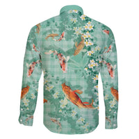 Green Palaka Hawaiian And Japanese Family Matching Off Shoulder Maxi Dress and Hawaiian Shirt Sakura Lei With Koi Fish DT05 - Polynesian Pride