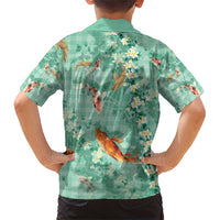 Green Palaka Hawaiian And Japanese Family Matching Short Sleeve Bodycon Dress and Hawaiian Shirt Sakura Lei With Koi Fish DT05 - Polynesian Pride