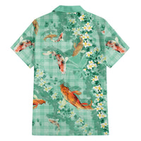 Green Palaka Hawaiian And Japanese Family Matching Short Sleeve Bodycon Dress and Hawaiian Shirt Sakura Lei With Koi Fish DT05 - Polynesian Pride