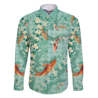 Green Palaka Hawaiian And Japanese Family Matching Short Sleeve Bodycon Dress and Hawaiian Shirt Sakura Lei With Koi Fish DT05 Dad's Shirt - Long Sleeve Green - Polynesian Pride