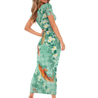 Green Palaka Hawaiian And Japanese Family Matching Short Sleeve Bodycon Dress and Hawaiian Shirt Sakura Lei With Koi Fish DT05 - Polynesian Pride