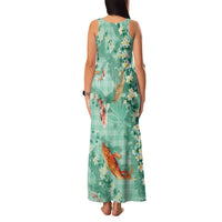 Green Palaka Hawaiian And Japanese Family Matching Tank Maxi Dress and Hawaiian Shirt Sakura Lei With Koi Fish DT05 - Polynesian Pride