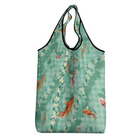 Green Palaka Hawaiian And Japanese Grocery Bag Sakura Lei With Koi Fish - Polynesian Pride