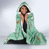 Green Palaka Hawaiian And Japanese Hooded Blanket Sakura Lei With Koi Fish - Polynesian Pride