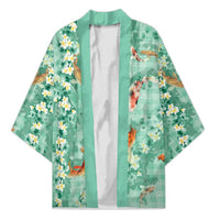 Green Palaka Hawaiian And Japanese Kimono Sakura Lei With Koi Fish - Polynesian Pride