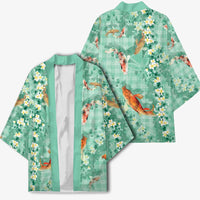 Green Palaka Hawaiian And Japanese Kimono Sakura Lei With Koi Fish - Polynesian Pride