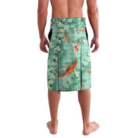 Green Palaka Hawaiian And Japanese Lavalava Sakura Lei With Koi Fish - Polynesian Pride