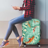 Green Palaka Hawaiian And Japanese Luggage Cover Sakura Lei With Koi Fish - Polynesian Pride