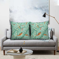 Green Palaka Hawaiian And Japanese Pillow Cover Sakura Lei With Koi Fish - Polynesian Pride