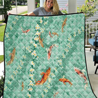 Green Palaka Hawaiian And Japanese Quilt Sakura Lei With Koi Fish - Polynesian Pride
