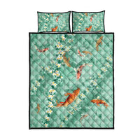 Green Palaka Hawaiian And Japanese Quilt Bed Set Sakura Lei With Koi Fish - Polynesian Pride