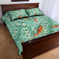 Green Palaka Hawaiian And Japanese Quilt Bed Set Sakura Lei With Koi Fish - Polynesian Pride