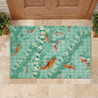 Green Palaka Hawaiian And Japanese Rubber Doormat Sakura Lei With Koi Fish - Polynesian Pride
