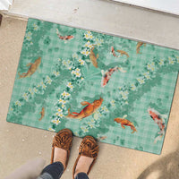 Green Palaka Hawaiian And Japanese Rubber Doormat Sakura Lei With Koi Fish - Polynesian Pride