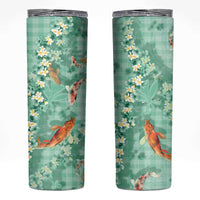 Green Palaka Hawaiian And Japanese Skinny Tumbler Sakura Lei With Koi Fish - Polynesian Pride