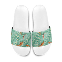 Green Palaka Hawaiian And Japanese Slide Sandals Sakura Lei With Koi Fish - Polynesian Pride