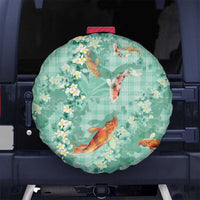 Green Palaka Hawaiian And Japanese Spare Tire Cover Sakura Lei With Koi Fish - Polynesian Pride