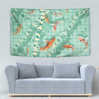 Green Palaka Hawaiian And Japanese Tapestry Sakura Lei With Koi Fish - Polynesian Pride