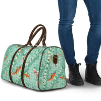 Green Palaka Hawaiian And Japanese Travel Bag Sakura Lei With Koi Fish - Polynesian Pride