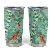 Green Palaka Hawaiian And Japanese Tumbler Cup Sakura Lei With Koi Fish - Polynesian Pride