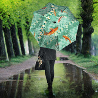 Green Palaka Hawaiian And Japanese Umbrella Sakura Lei With Koi Fish - Polynesian Pride
