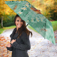 Green Palaka Hawaiian And Japanese Umbrella Sakura Lei With Koi Fish - Polynesian Pride