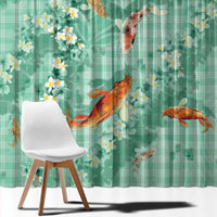 Green Palaka Hawaiian And Japanese Window Curtain Sakura Lei With Koi Fish - Polynesian Pride
