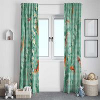 Green Palaka Hawaiian And Japanese Window Curtain Sakura Lei With Koi Fish - Polynesian Pride