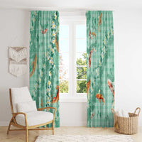 Green Palaka Hawaiian And Japanese Window Curtain Sakura Lei With Koi Fish - Polynesian Pride