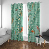 Green Palaka Hawaiian And Japanese Window Curtain Sakura Lei With Koi Fish - Polynesian Pride