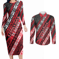 Personalised Aotearoa Te Arawa Couples Matching Long Sleeve Bodycon Dress and Long Sleeve Button Shirt New Zealand Maori Tribal Fern Pattern