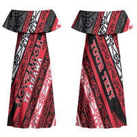 Personalised Aotearoa Te Arawa Couples Matching Off Shoulder Maxi Dress and Long Sleeve Button Shirt New Zealand Maori Tribal Fern Pattern
