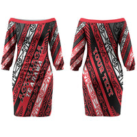 Personalised Aotearoa Te Arawa Couples Matching Off The Shoulder Long Sleeve Dress and Hawaiian Shirt New Zealand Maori Tribal Fern Pattern