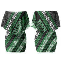 Personalised Aotearoa Ngati Maniapoto Couples Matching Off Shoulder Short Dress and Hawaiian Shirt New Zealand Maori Tribal Fern Pattern