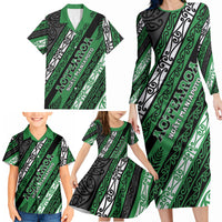Personalised Aotearoa Ngati Maniapoto Family Matching Long Sleeve Bodycon Dress and Hawaiian Shirt New Zealand Maori Tribal Fern Pattern