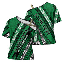 Personalised Aotearoa Ngati Raukawa Cross Shoulder Shirt New Zealand Maori Tribal Fern Pattern