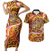 Custom Aotearoa Waikato Tainui Couples Matching Short Sleeve Bodycon Dress and Hawaiian Shirt Maori Tribal Pattern Koru Motif