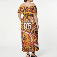 Custom Aotearoa Waikato Tainui Off Shoulder Maxi Dress Maori Tribal Pattern Koru Motif