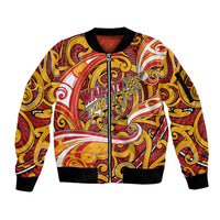 Custom Aotearoa Waikato Tainui Sleeve Zip Bomber Jacket Maori Tribal Pattern Koru Motif
