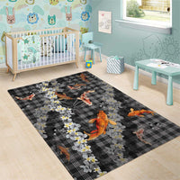 Black Palaka Hawaiian And Japanese Area Rug Sakura Lei With Koi Fish - Polynesian Pride