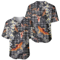 Black Palaka Hawaiian And Japanese Baseball Jersey Sakura Lei With Koi Fish - Polynesian Pride