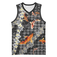 Black Palaka Hawaiian And Japanese Basketball Jersey Sakura Lei With Koi Fish - Polynesian Pride