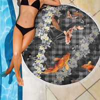 Black Palaka Hawaiian And Japanese Beach Blanket Sakura Lei With Koi Fish - Polynesian Pride