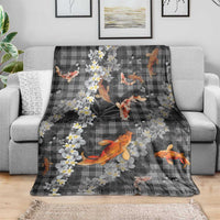 Black Palaka Hawaiian And Japanese Blanket Sakura Lei With Koi Fish - Polynesian Pride