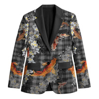 Black Palaka Hawaiian And Japanese Blazer Sakura Lei With Koi Fish - Polynesian Pride