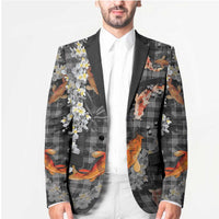 Black Palaka Hawaiian And Japanese Blazer Sakura Lei With Koi Fish - Polynesian Pride